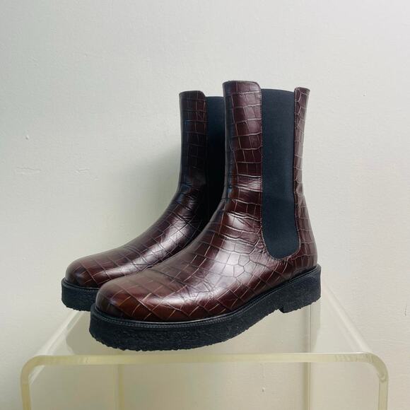 STAUD Palamino Chelsea Boot Burgundy Snake Print Size 41 or US 10